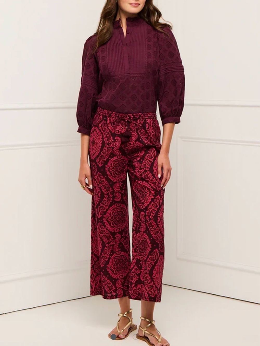 Figue Justine 100% Cotton Pant Ornamental Tapestry Mulberry Boho Luxe Size S NWT
